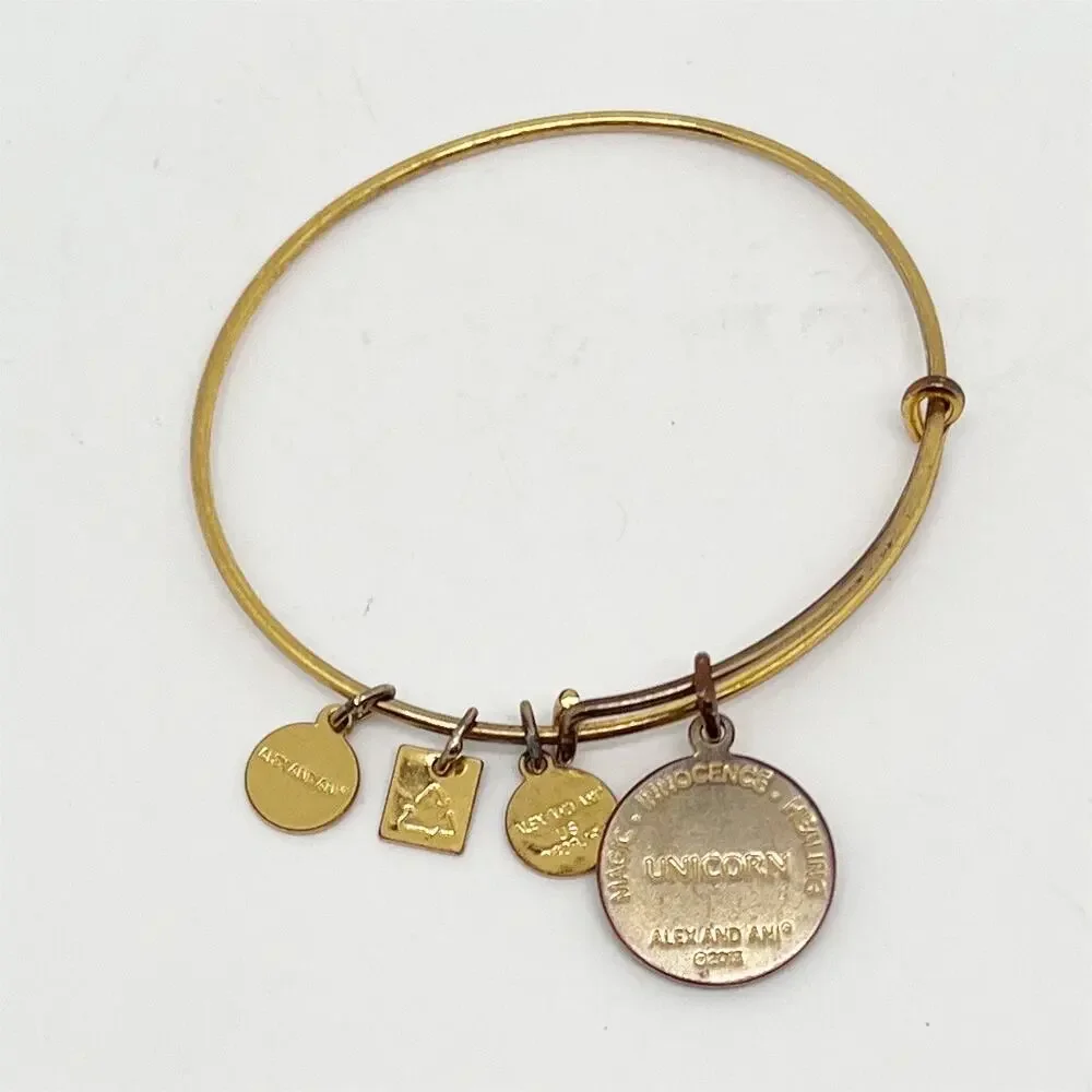 Alex and Ani Gold Tone Glitter Unicorn Expandable Charm Bangle Bracelet